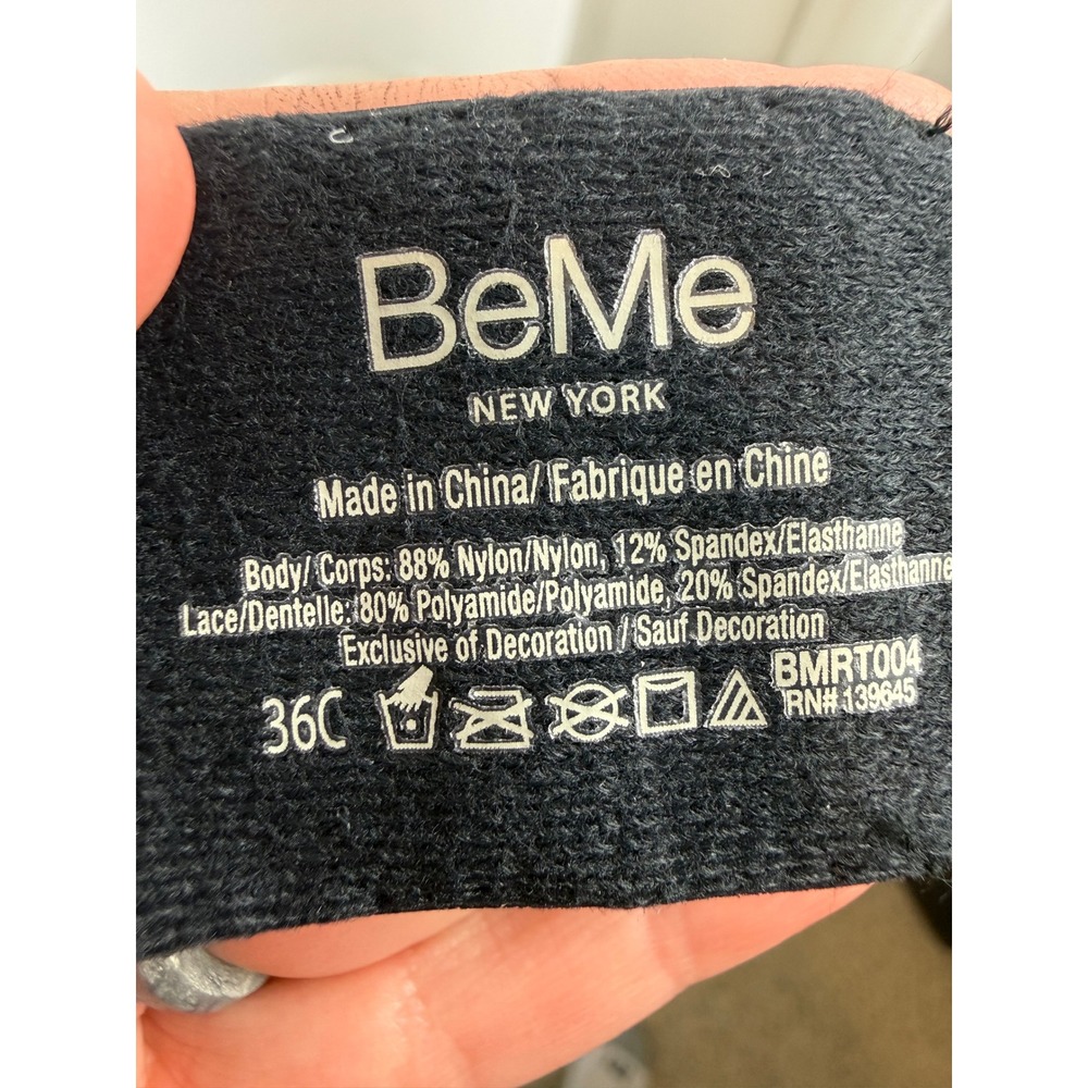 NWT BeMe New York Lace Demi Bra Black 36C Underwire Floral Dentelle Sheer Gothic - Picture 5 of 14